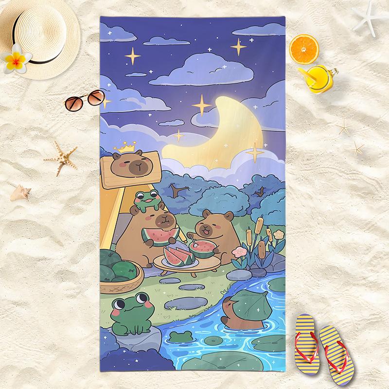 New Capibara Beach Towel Cute Capybara Soft Beach Towel Microfiber Cartoon Printed Towel Comfortable Soft Beach Towel
