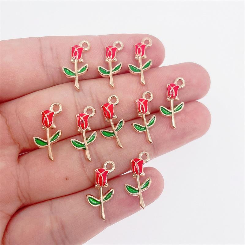 100pcs Alloy Enamel Rose Pendants Valentine's Day Gift for Girls Women Red Pink Blue Flower Fit Earring Bracelet DIY