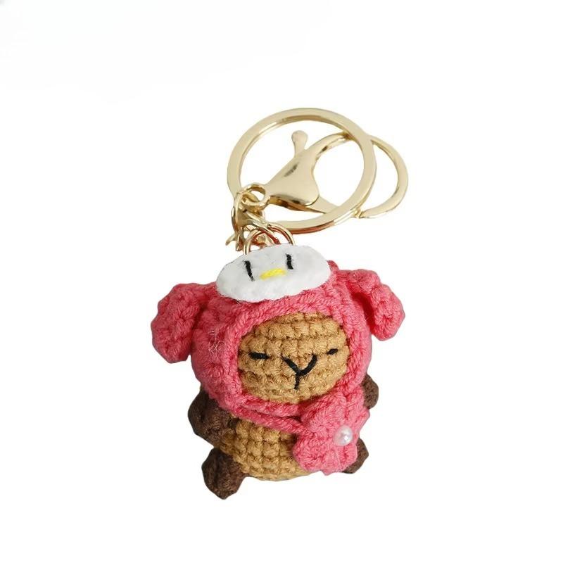 Hand Woven Cross Dressing Capybara Doll Yarn Crochet Capibala Keychain Mini Bag Car Keychain Handmade Pendant Ornament