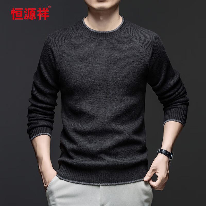 Hengyuanxiang Herren-Pullover aus 100 % Wolle mit Rundhalsausschnitt, dick gefüttert