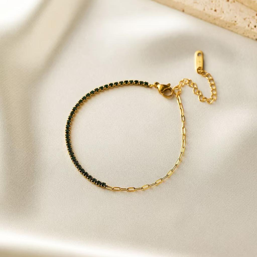 Luxury Exquisite Geometric Square Colored Zircon Stainless Steel Paperclip Chain Bracelets for Women Trend Jewelry Does Not Fade