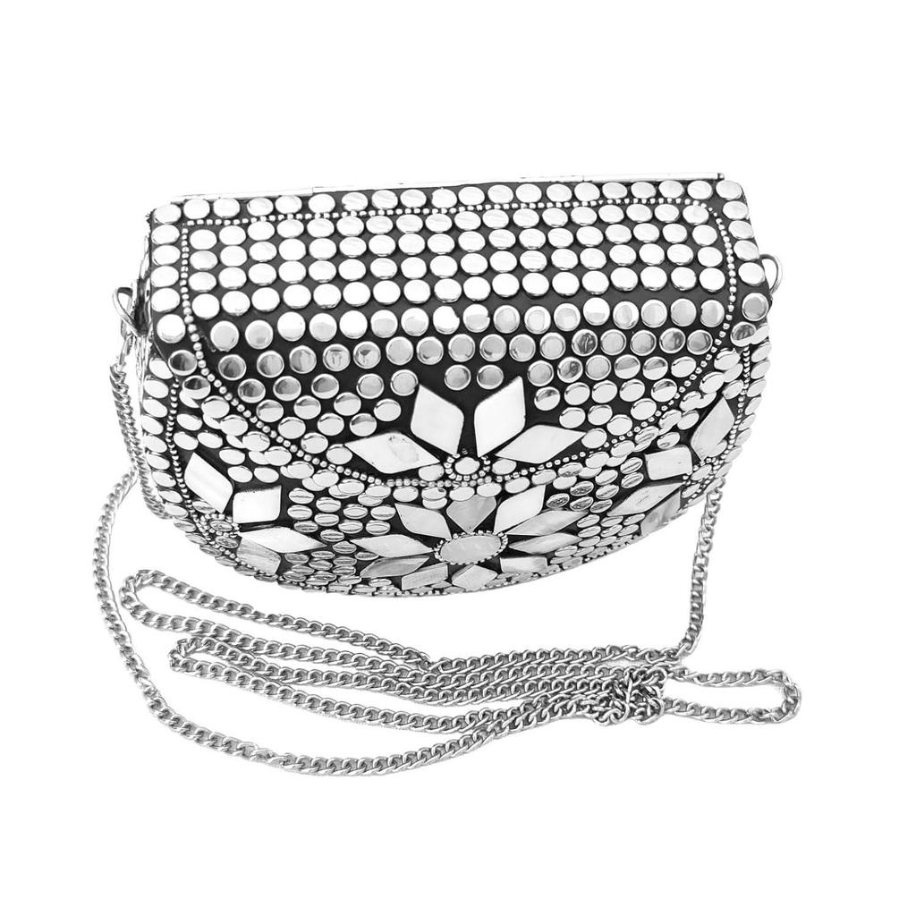 Silber Klein Größe Metalltasche Münzbörse Ethnisch Braut Kinder Tasche Party Clutch