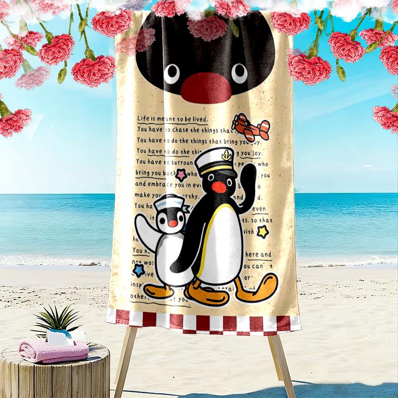 Asciugamano da Spiaggia con Stampa Cartone Animato Pingu, Asciugamano Grande Morbido Asciugatura Rapida per Spiaggia Campeggio Nuoto