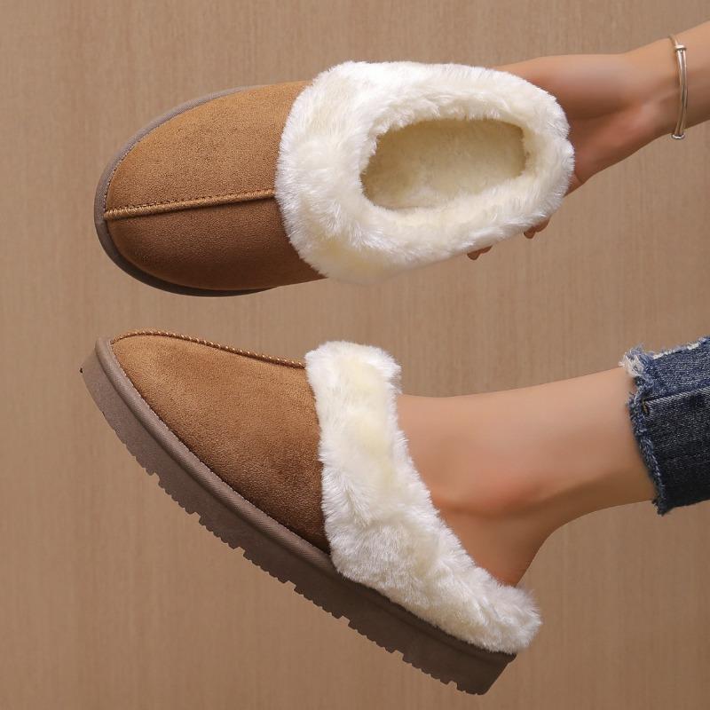 New Women's Fleece Cotton Slippers for Indoor Warmth In Autumn and Winter. Furry, One Step on The Shoes