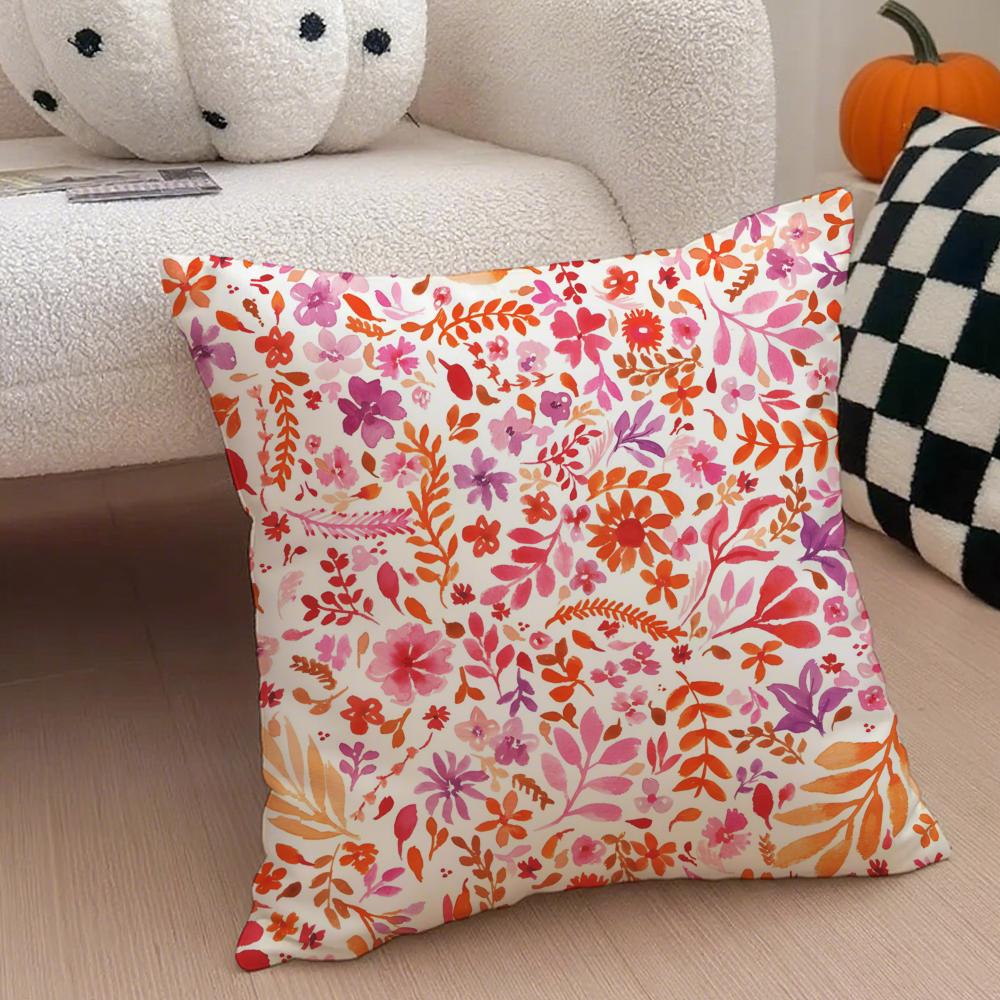 Full Print Floral Print Pattern Art Cushion Cover Throw Pillow Cover Hidden Button Durable Polyester Chair Cushion