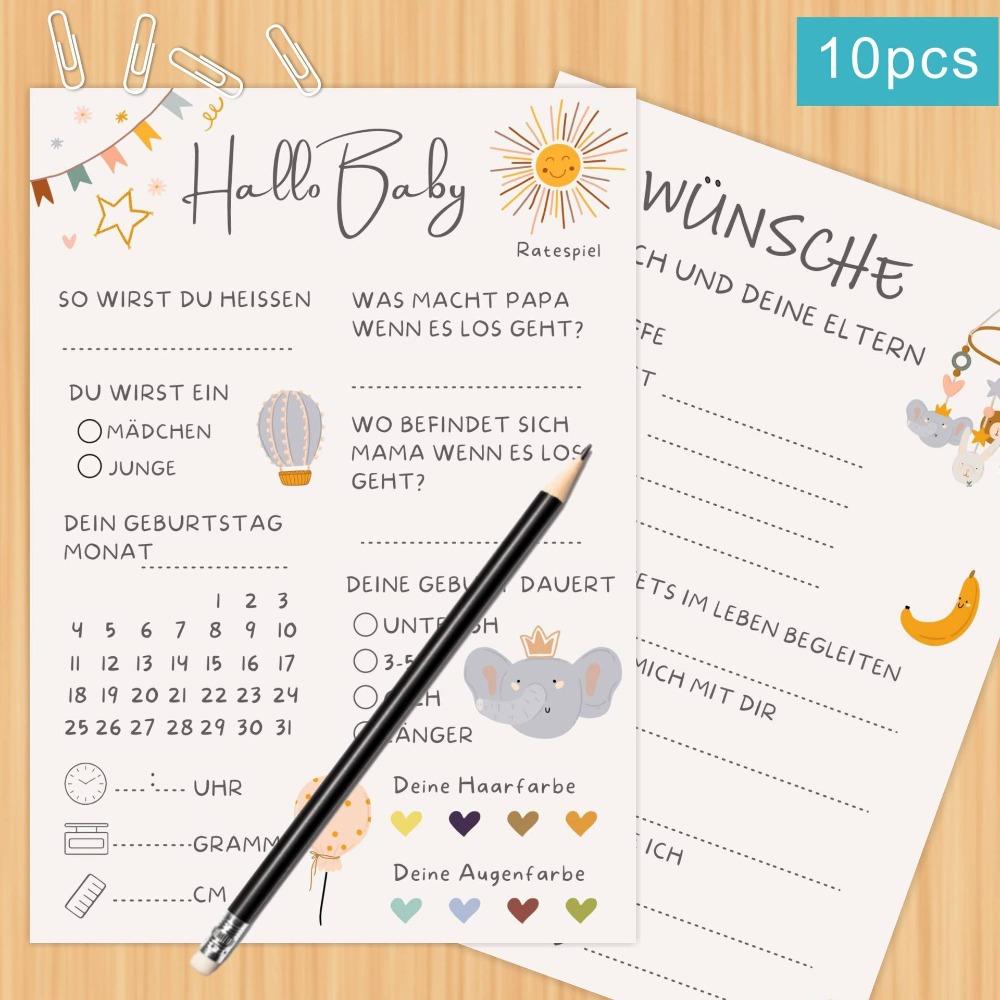 10Pcs Gender Reveal Party Game Card Baby German Game Cards Baby Shower Guessing  Party Supplies Manualidades