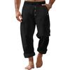 Men's Casual Linen Trousers Elastic Waist Drawstring Baggy Trousers Solid Color Loose Fit Summer Pants with Pockets for Beach Yoga Wear