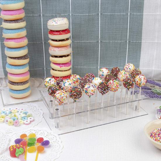 Acrylic Cake Pop Stand Clear Lollipop Display Holder with 21 Holes Reusable Dessert Display Rack for Home Kitchen Bakery
