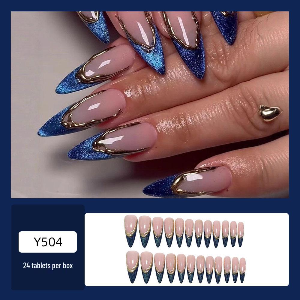 Trendy Wearable French Cat Eye 3D Gilded False Nails