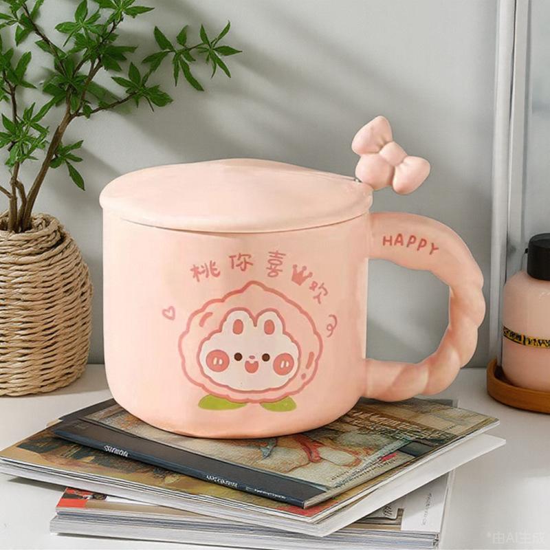 Tasse mit Deckel Löffel Niedliche Ins Style Tasse Hoher Wert Keramik Wasserbecher Rosa Bär Geburtstagsgeschenk Souvenir
