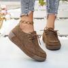 Women Plus Size Canvas Platform Loafers Winter European American Style Lace Up Casual Rocker Shoes
