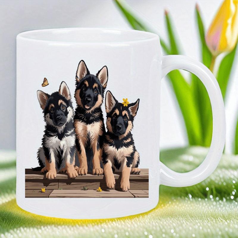 

German Shepherd Puppies Mug - Cute Coffee Cup With Three Adorable Dogs, Heavy-Duty Ceramic Cup For Hot Drinks, Ideal Gift For Do W60H190(CM)-1 Pcs