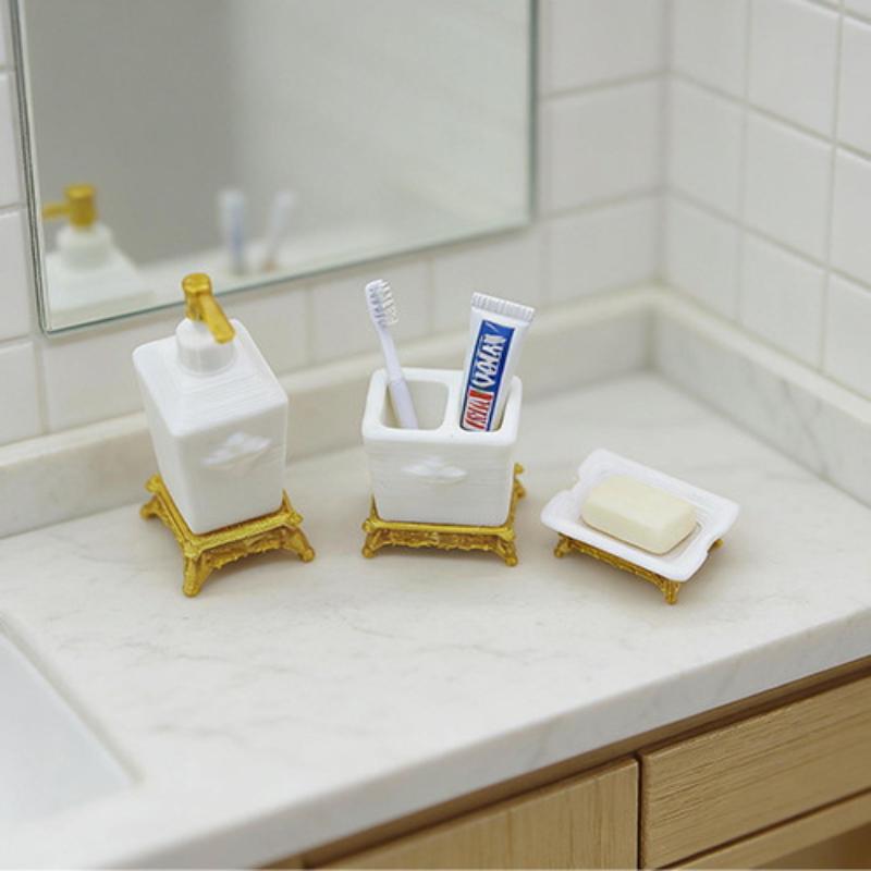 Dollhouse Mini 1 12 Scale Toothbrush Holder Set 1 3Pcs Realistic Bathroom Accessories for Model Room