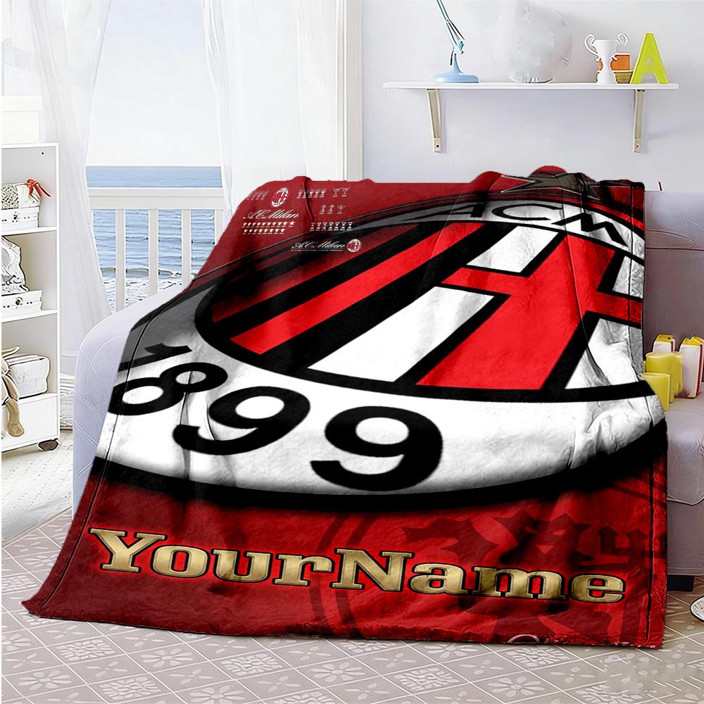 Ac Milan Personalized Text Blanket Cozy Customizable Blanket Comfortable Great for Livingroom Picnics Bed Chair for All Occasions