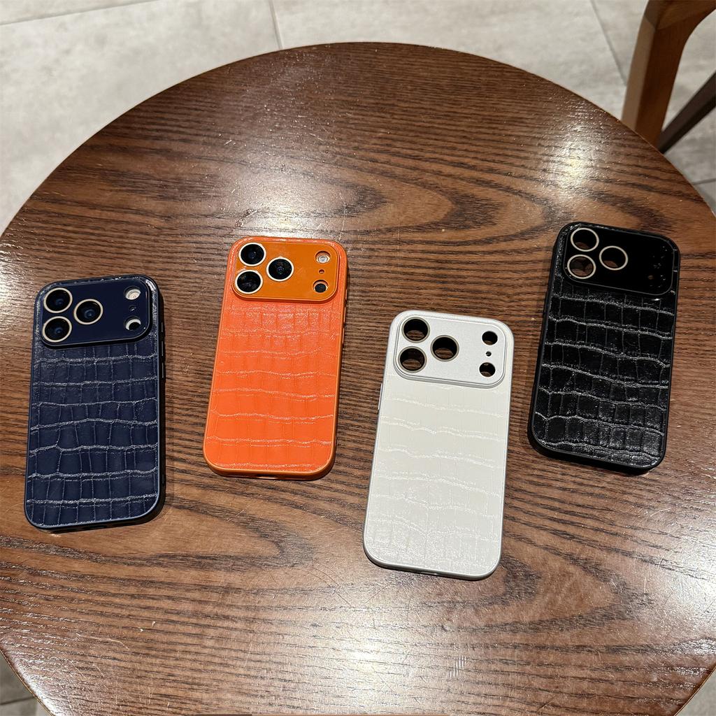 For iPhone 17 Pro Max Case Large Window Crocodile Texture Leather + TPU Phone Cover with PC Lens Film