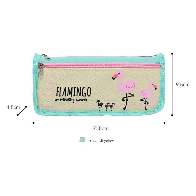 Flamingo Double Zipper Pencil Case - Large Capacity Stationery Box with Cute Pattern