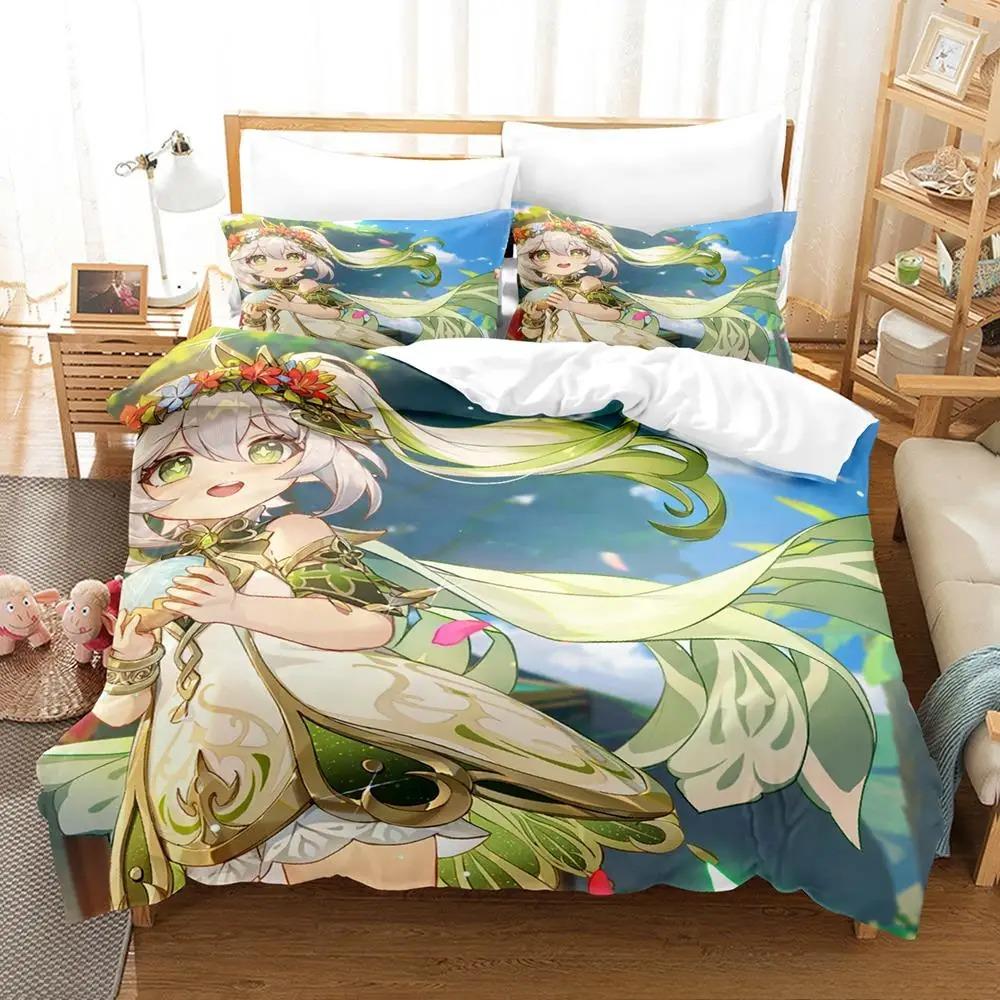 New Game Nahida Genshin Impact Bedding Set Soft Comforter Cover With 1/2pcs Pillow Shams For Kids Adults Microfiber Quilt Cover
