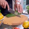 HANKEY Cutting Board, Natural Bamboo with Stand, Pizza Cutting Board, Kitchen Board, Round Cutting Board, Antibacterial, Recommended, 32*32*2cm