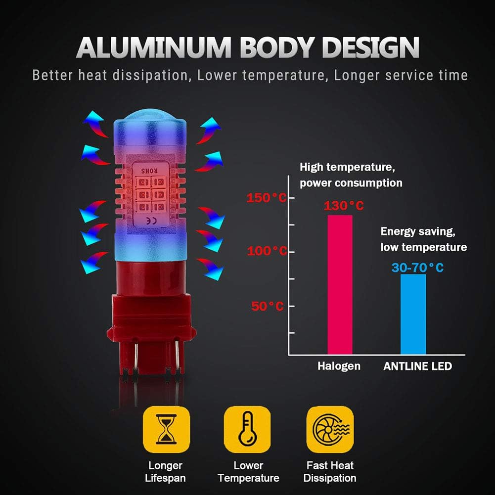 Antline Extremely Bright 3157 3156 3156A 3057 4057 4157 3057LL 3457 3157K 21-SMD 1260 Lumens LED Bulb Replacement Brilliant Red For Car Brake Tail