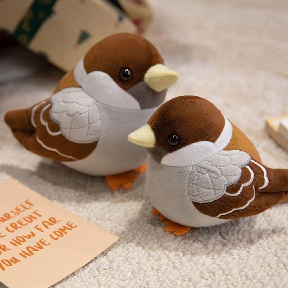 Chubby Round Stuffed Bird Doll Cute Cartoon Simulation Sparrow Doll  Living Room Decor