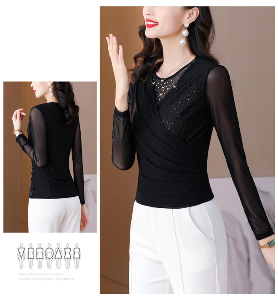 YONGO Cross Everyday Ballroom Dance Sparkly Dance Dance Practice Outfit Women's See-Through Top, Net, Innerwear, Wear, Top, T-Shirt, Sheer,