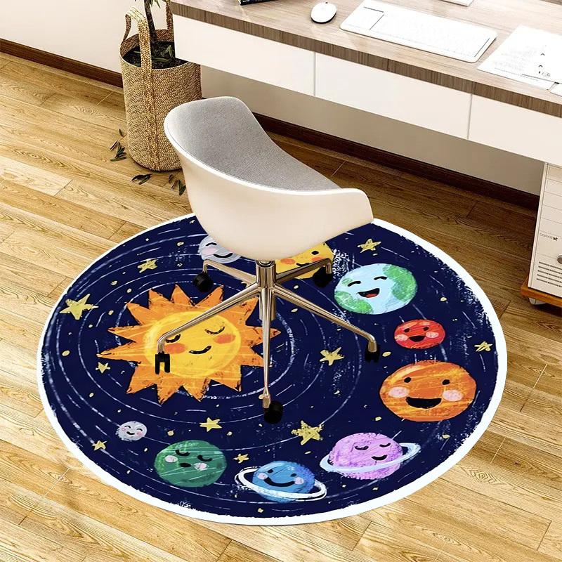 1pc Solar System Planets Cartoon Round Carpet, Made of Polyester,Office Chairs, Living Rooms, Or Bedrooms, a Cool Rug for The Living Room.ydt26072