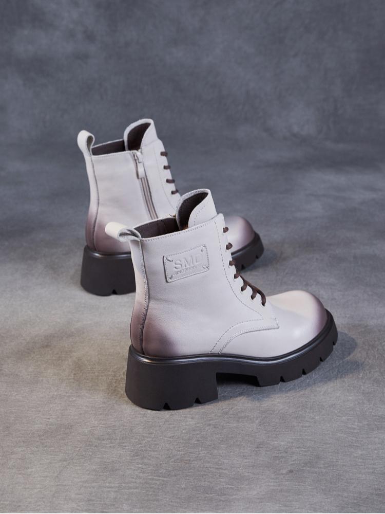 Johnature Genuine Leather Wool Short Boots Warm Snow Boots Thick Heel Thick Soled Women's Boots