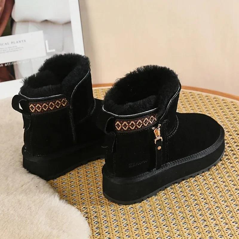 Women's Shoes Platform Snow Boots Winter Ethnic Style Plus Fleece Fur Integrated Northeast Thickened Plus Size Cotton Shoes