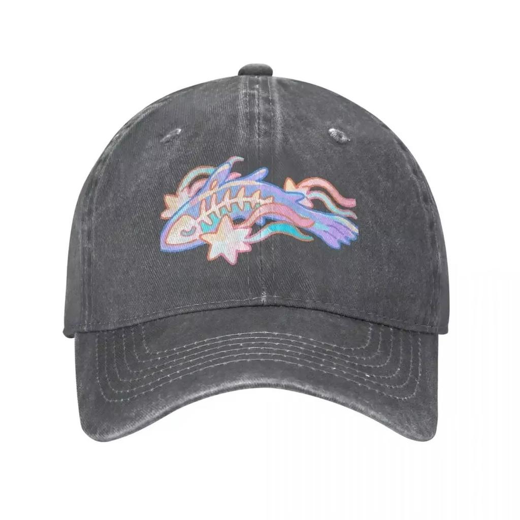 Mythic Fish Graphic Washed Denim Baseball Cap Adjustable Summer Outdoor Travel Hat
