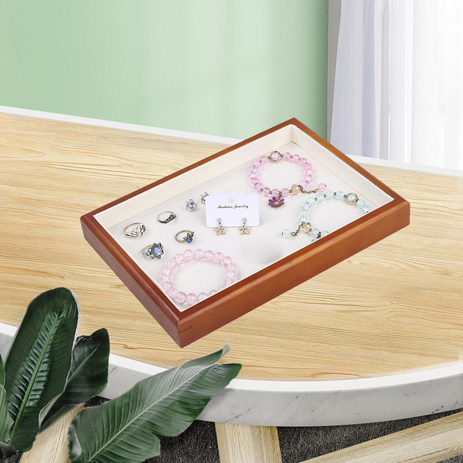 Earring Organizer Tray Jewelry Box Wooden Counter Women Gift Stackable Velvet Watch Case Tray