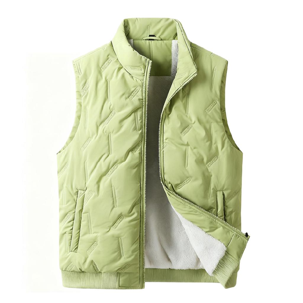 Men's And Women's Casual Solid Color Textured Embossed Stand-up Collar Zipper Fleece Warm Sleeveless Cotton Vest