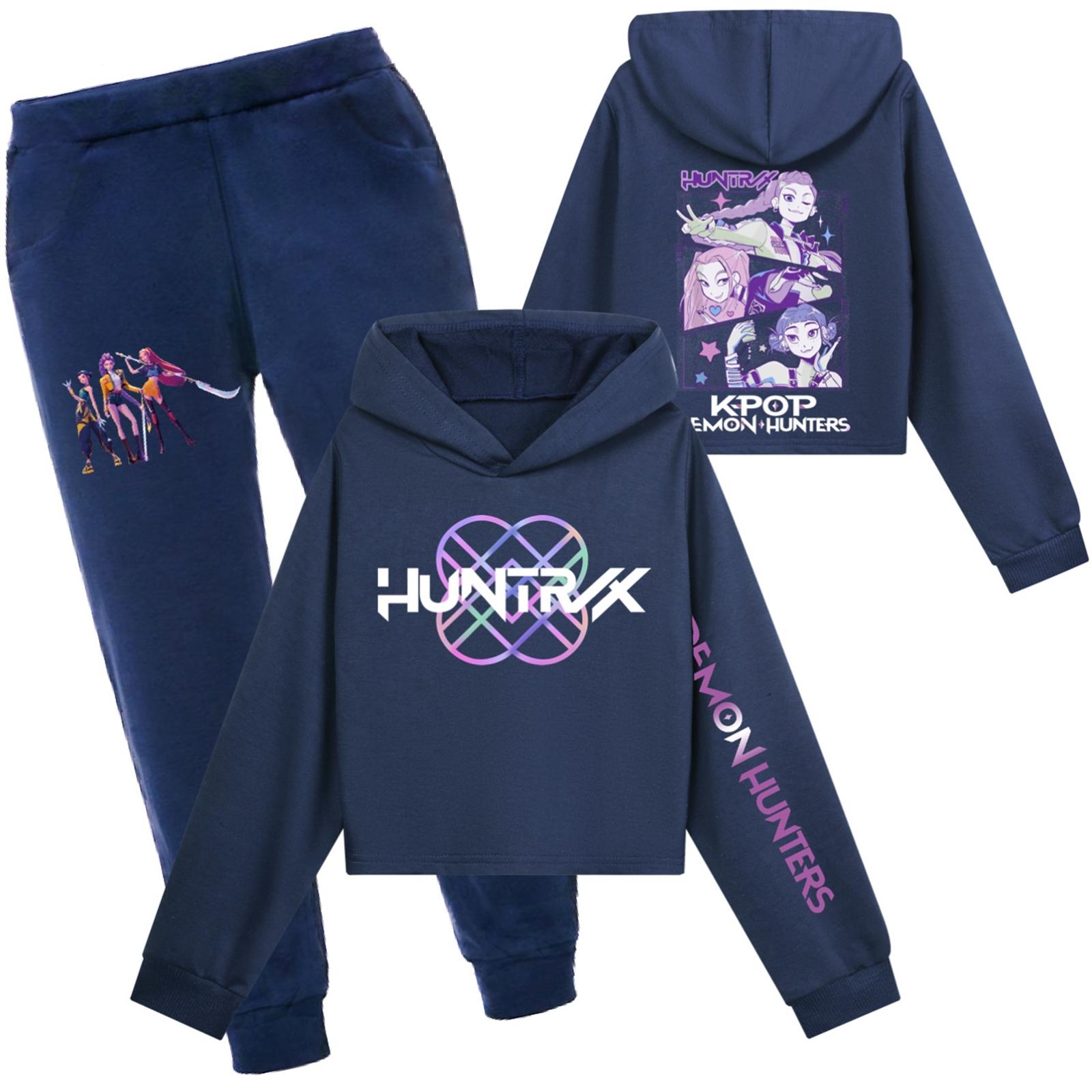 

Детский худи и брюки, двухпредметный спортивный костюм, комплект одежды с длинным рукавом и принтом 130 тёмно-синий