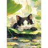Cute Cat and Frog On The River Lotus Leaf Poster Modern Animals Canvas Painting Wall Art for Living Room Home Decor Mural
