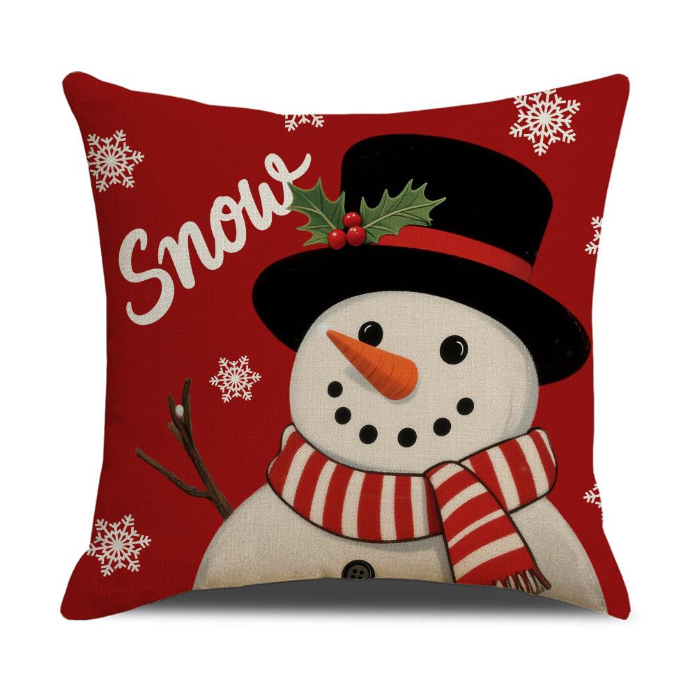 Christmas Decorative Linen Cushion Cover Santa Claus Snowman Pattern Festive Atmosphere Home Decoration Cushion Cover