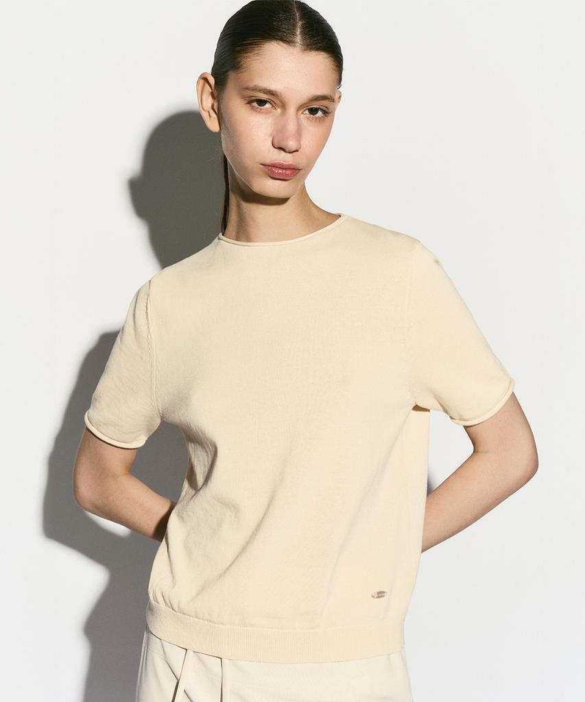 RE RHEE Half Sleeve Knit Top Lemon Yellow