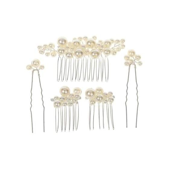 Pearl Hair Pins and Combs Set - Bridal Wedding Hair Accessories for Formal Events, Photography, and Everyday Wear (Gold, 5 Pieces)