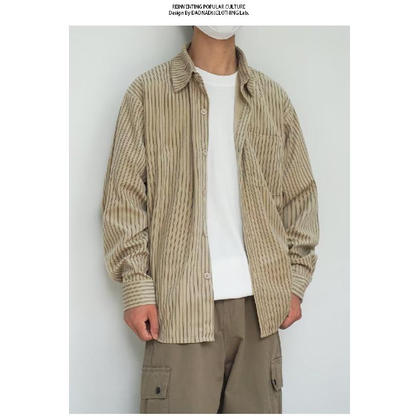 

Рубашка в полоску для мужчин, весна-осень, японская повседневная рубашка с длинным рукавом, модный красивый свободный корейский топ 3XL хаки