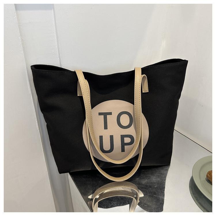 

Холщовая сумка-тоут большой вместимости в корейском стиле для модных通勤щиков осени 2023 чёрный