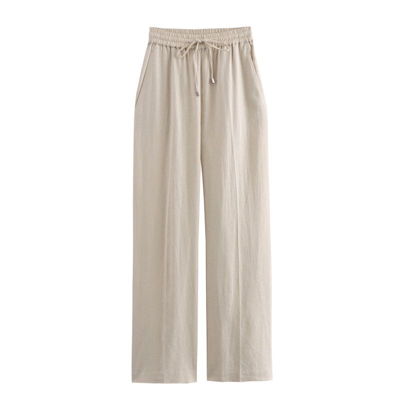 Fashion Style 2024 Summer New Arrival Women's Clothing High Waist Slimming All-Matching Linen Straight Pants Pants 9929040