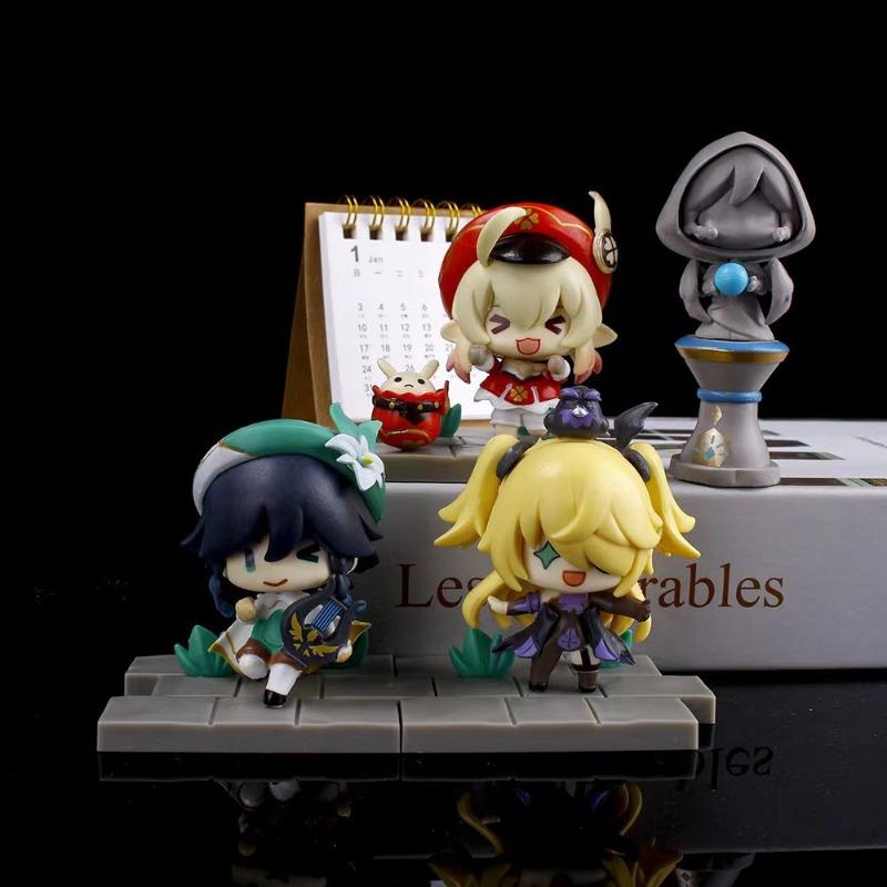 Genshin Impact Figure Paimon Zhongli Klee Statues Cute Anime Genshin Action Figurine Sculpture Room Decoration Desk Accessories