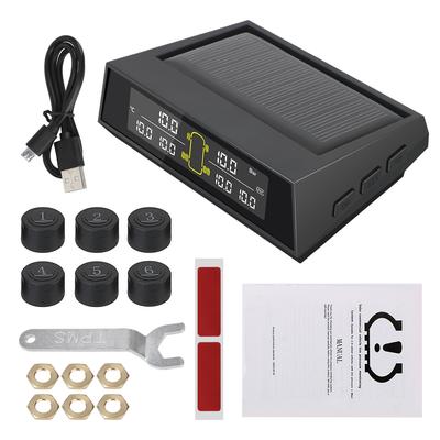 Car Solar Power TPMS Car Electrics Έγχρωμη οθόνη LCD Εξωτερικός αισθητήρας Σύστημα παρακολούθησης πίεσης ελαστικών 6 τμχ/σετ Εύρος παρακολούθησης πίεσης ελαστικών