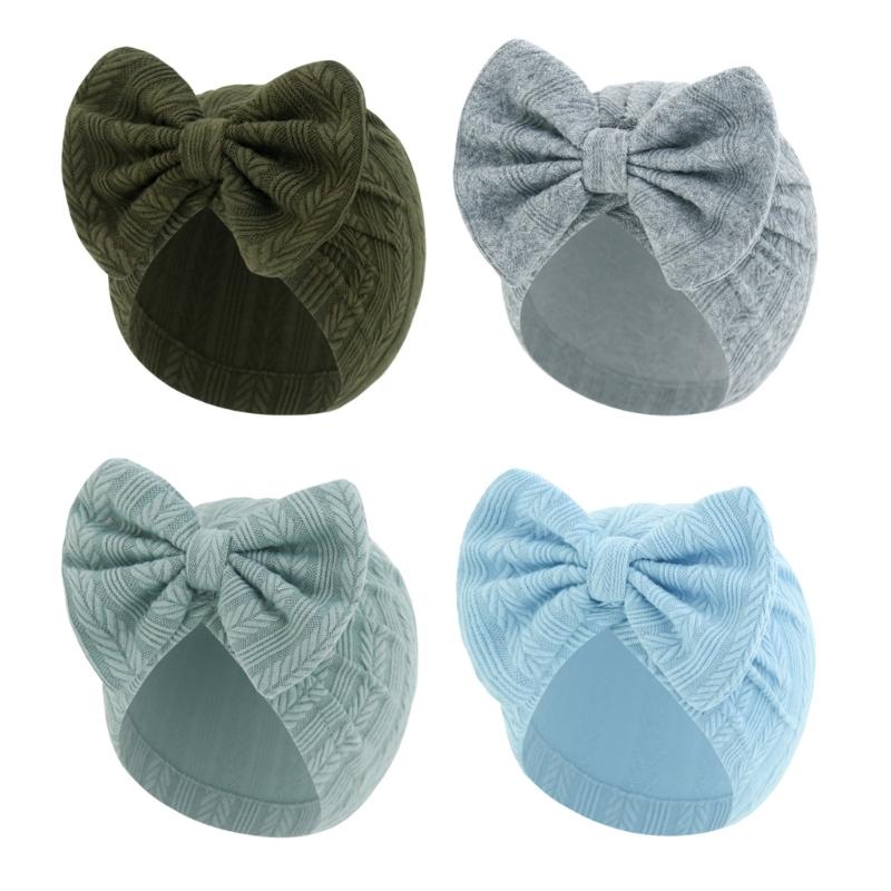 4Pcs Cotton Bonnet Hat Newborns Bowknot Turban Hat Soft Breathable Baby Fetal Hat Brimless Hospital Cap Windproof
