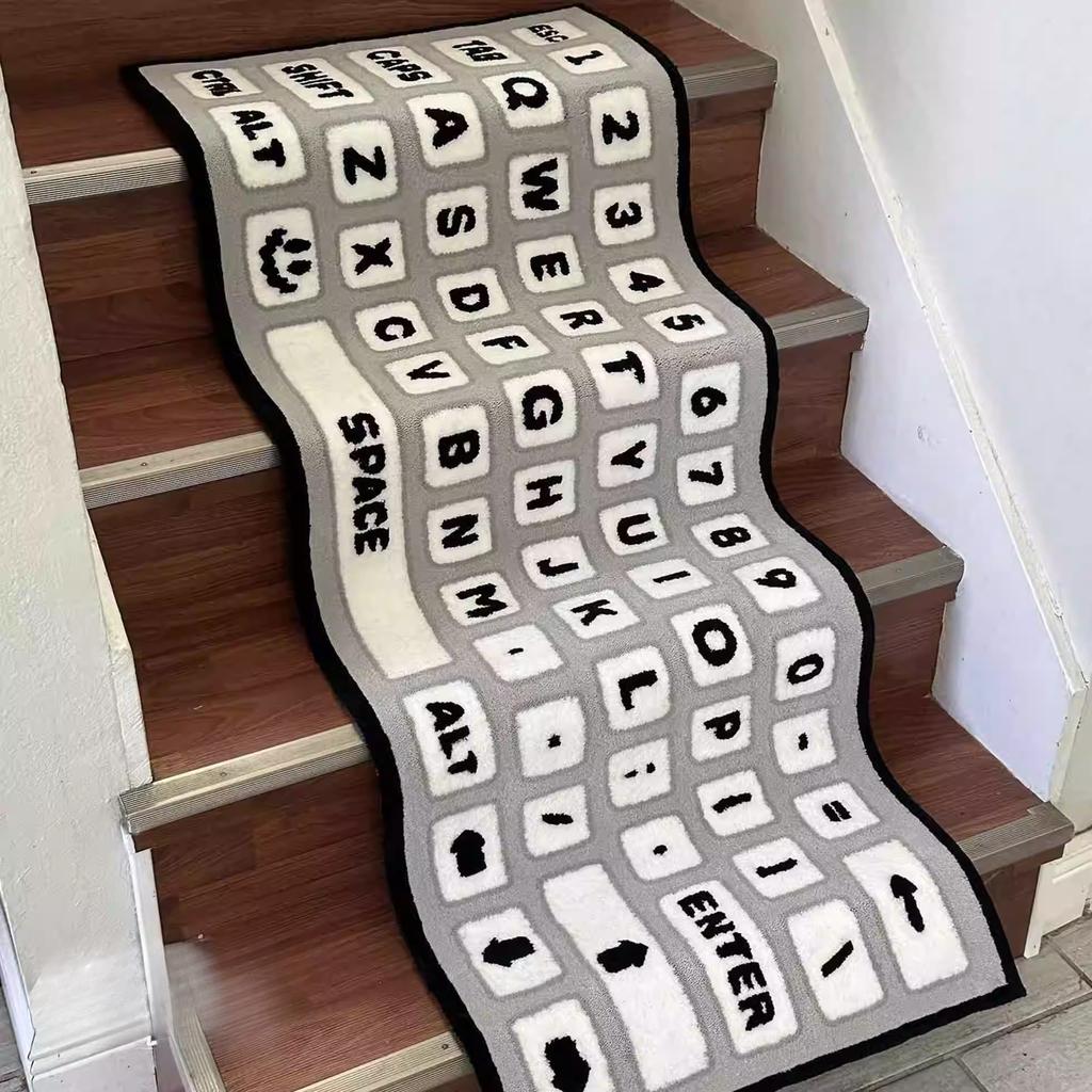 Modern Simple Style Keyboard Imitation Cashmere Long Carpet Non-slip Plush Rugs for Bedroom Soft Bedside Mat Easy Clean Washable
