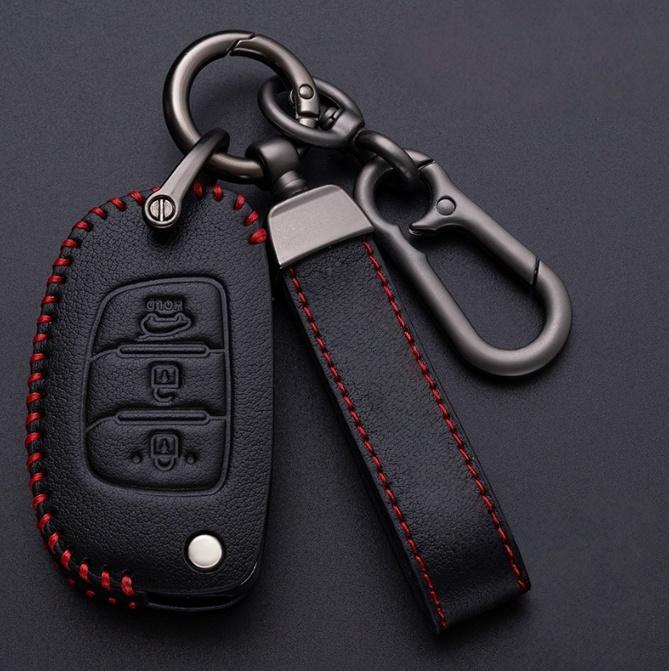Leather Car Key Case Bag For ix25 ix35 i10 i30 Solaris Tucson Sonata Santa Fe Sport Mistra Elantra Creta Verna 2015-2018