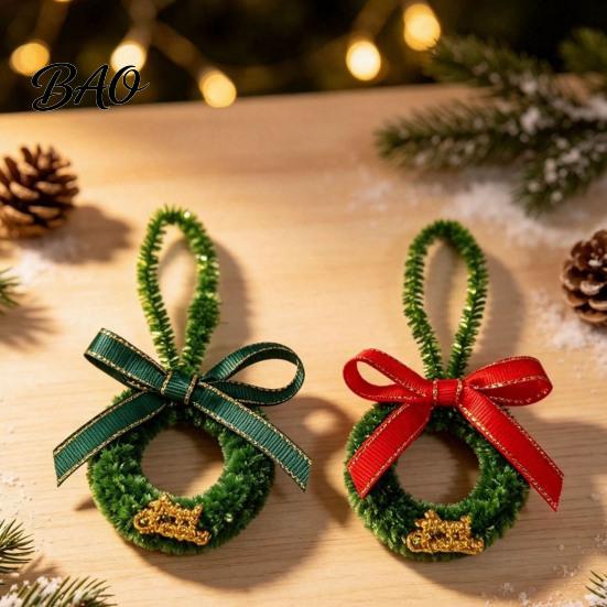 Handmade Wreath Ornaments Mini Christmas Ornament, Miniature Artificial with Bow, Decor Pinecone, Xmas Tree Hanging for Holiday Party Favors