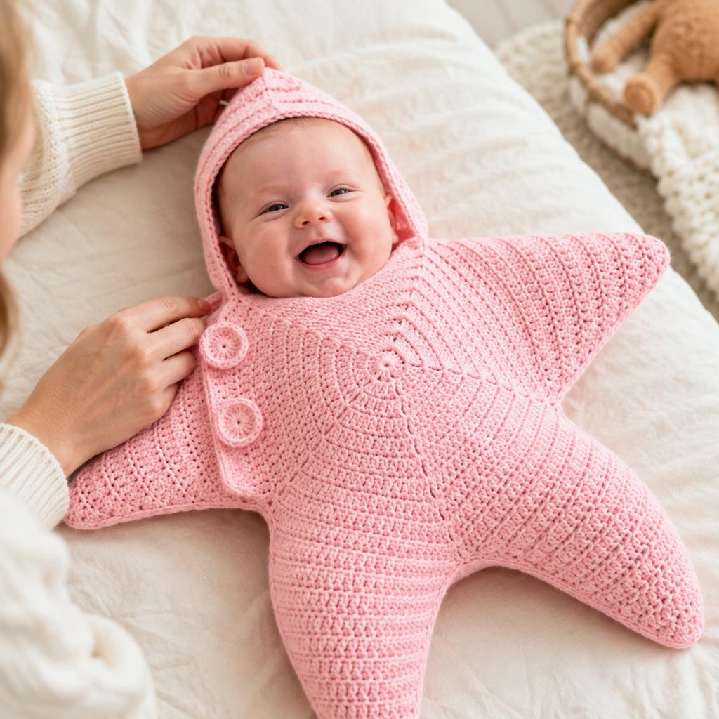 Crochet Star Pattern Outfit Set In for Newborns and Infants