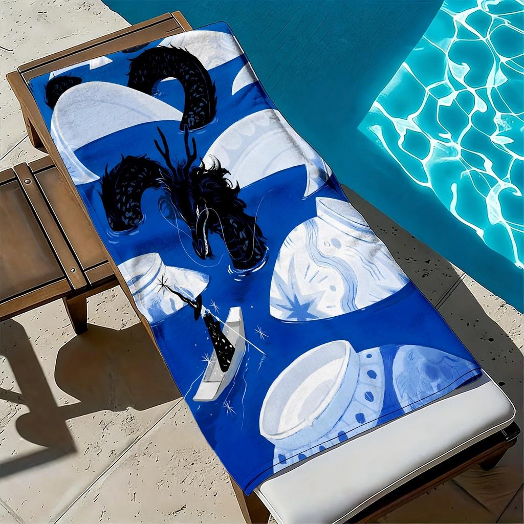 Fantasy Mythology Black Dragon Theme polyester microfiber beach towel is highly absorbent, suitable swimming and beach outings