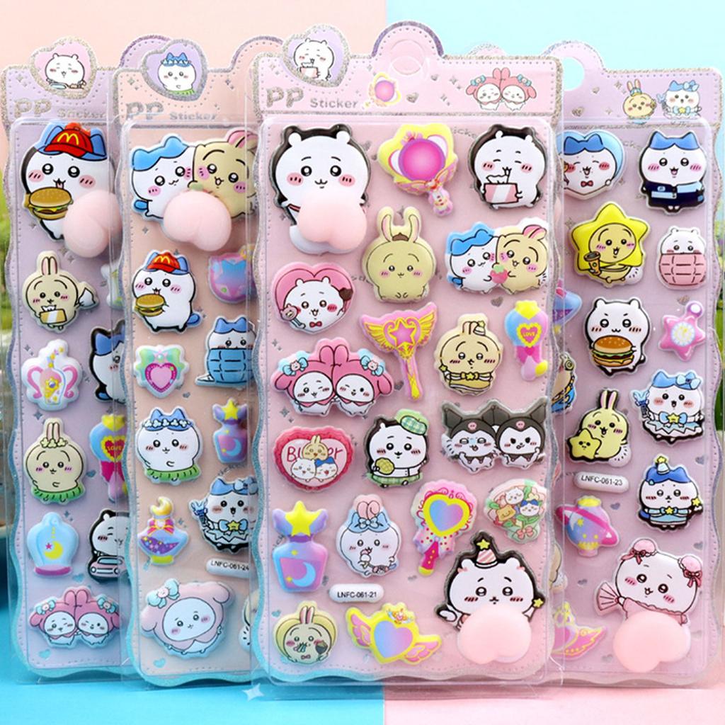 4/6 Pcs Cute Sanrio Butt Stickers My Melody Kuromi Cinnamoroll 3D Relief Sticker Kawaii Stress Relief Puffy Squishy Decals