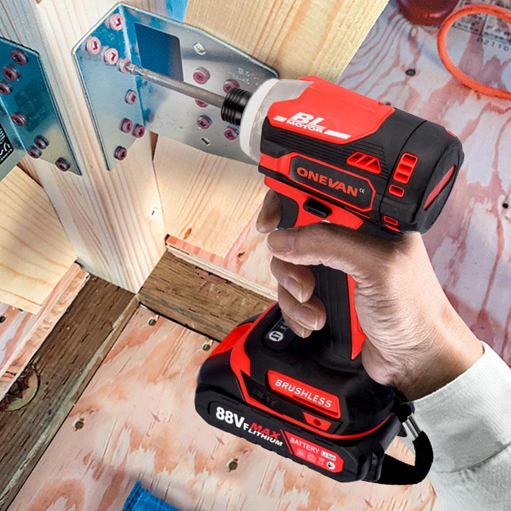 ONEVAN 588N.M Brushless Electric Drill Cordless Screwdriver With 3 LED Light 5 Speed Torque Lithium-Ion Battery For 21V 18V Tools