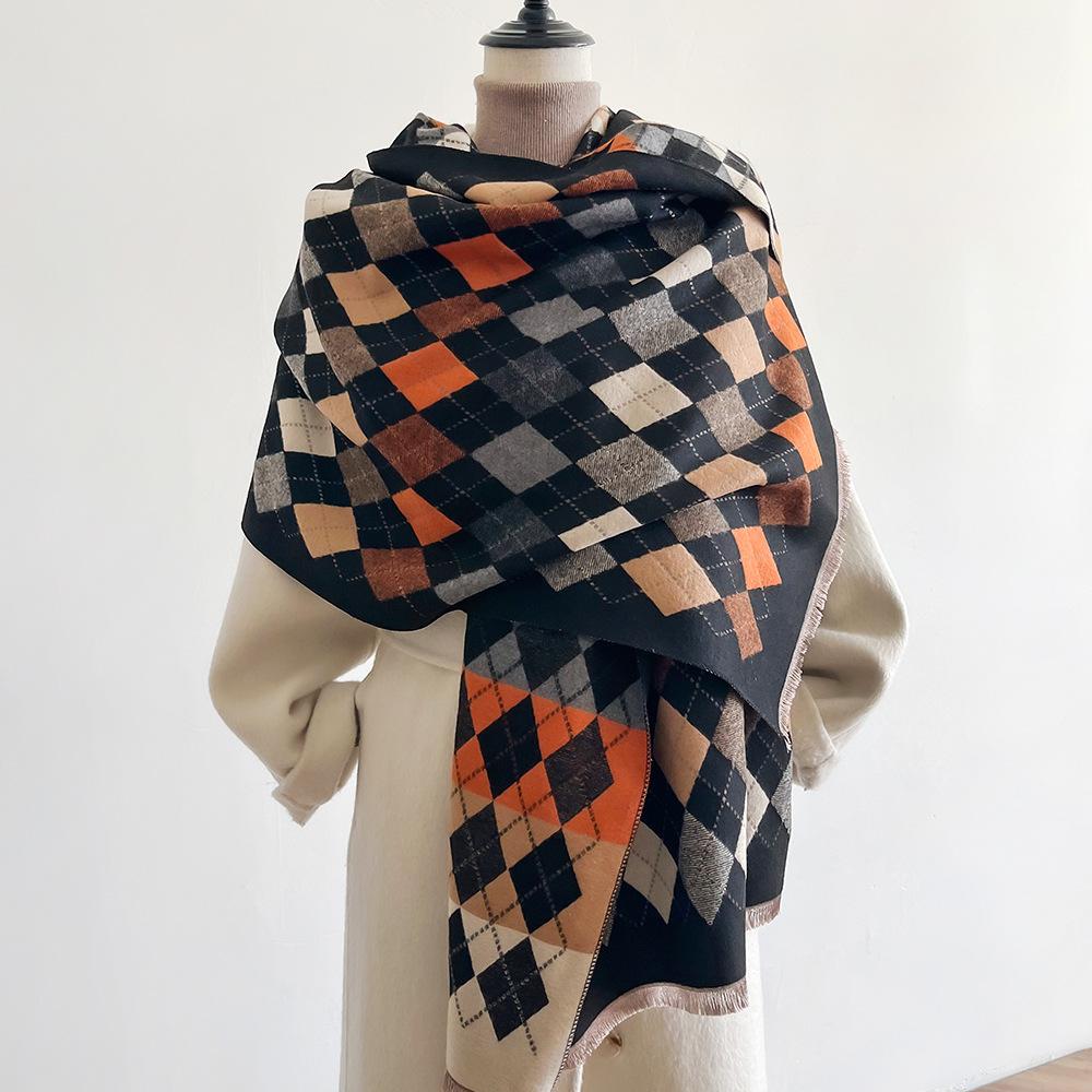 Jacquard landscape painting imitation cashmere scarf for women's office air-conditioned room thick and warm long trendy scarf
